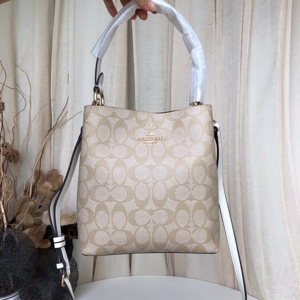 vivian美國代購✨正品 coach 老花拼色水桶包 2312 女生包包 手提包 女士單肩包 側背包 手提包 斜挎包-細節圖2
