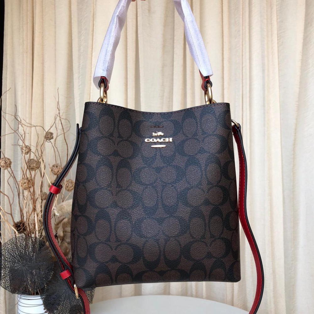 vivian美國代購✨正品 coach 老花拼色水桶包 2312 女生包包 手提包 女士單肩包 側背包 手提包 斜挎包-細節圖4