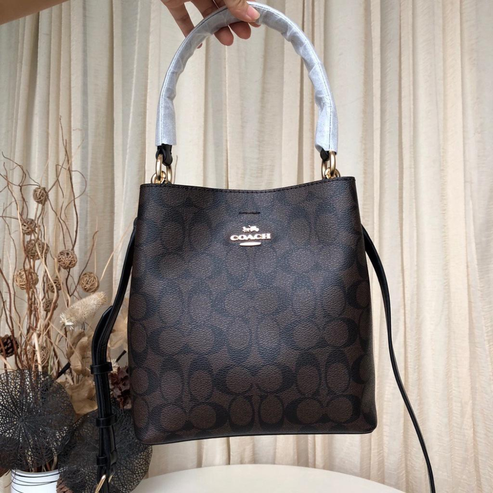 vivian美國代購✨正品 coach 老花拼色水桶包 2312 女生包包 手提包 女士單肩包 側背包 手提包 斜挎包-細節圖6