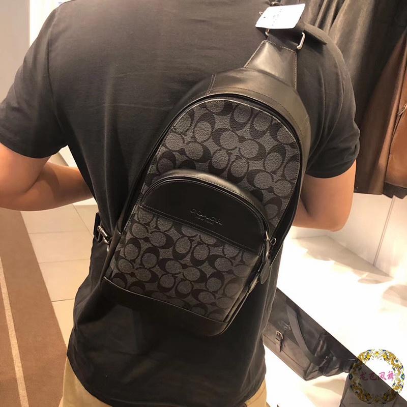 vivian美國代購✨正品 coach 新款男士時尚牛皮胸包 單肩斜挎包 休閑男包 商務休閑大容量胸包背包-細節圖3