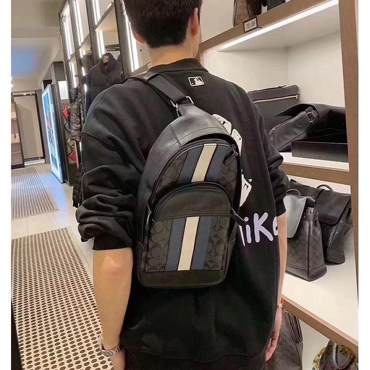 vivian美國代購✨正品 coach 新款男士時尚牛皮胸包 單肩斜挎包 休閑男包 商務休閑大容量胸包背包-細節圖6