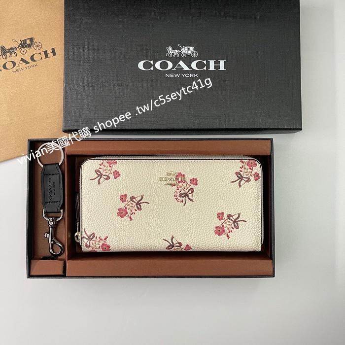 vivian美國代購✨正品 coach 女用長夾 真皮刺繡拉鏈錢包 F28444 禮盒套裝配鑰匙扣 女生皮夾 女生錢包-細節圖3