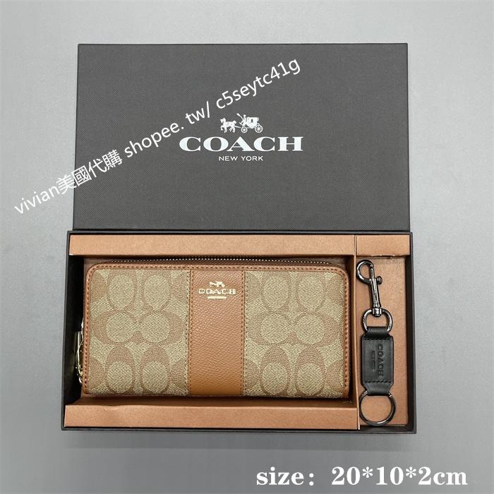 vivian美國代購✨正品 coach 女用長夾 真皮刺繡拉鏈錢包 F28444 禮盒套裝配鑰匙扣 女生皮夾 女生錢包-細節圖6