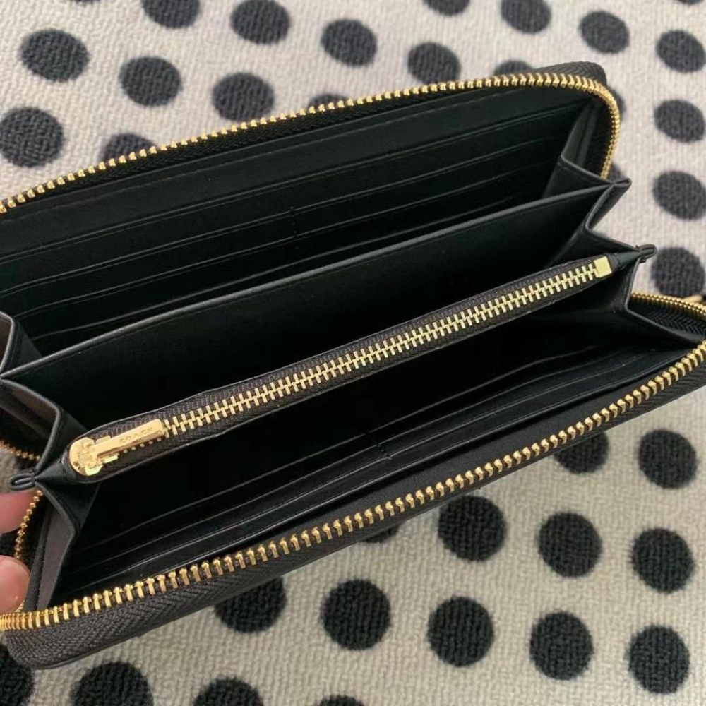 vivian美國代購✨正品 coach 女士 條紋系列女生長夾 真皮 手拿包 皮夾 錢包 C4454 女生錢包 女用長夾-細節圖6