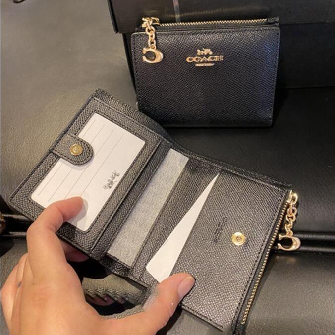 vivian美國代購✨正品 coach 女短夾 防刮對開扣式女士錢夾 女生錢包 短款皮夾 F73867 女用皮包-細節圖8