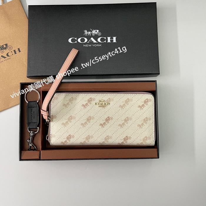 vivian美國代購✨正品 coach滿版馬車款長夾 手腕包 手拿包C3547 禮盒套裝 女用錢包 女士長夾 女生手拿包-細節圖3