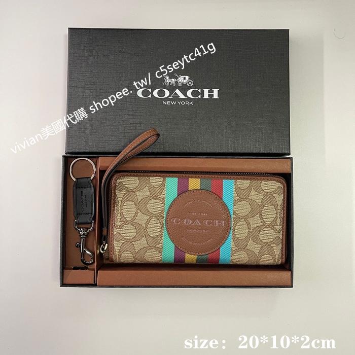 vivian美國代購✨正品 coach滿版馬車款長夾 手腕包 手拿包C3547 禮盒套裝 女用錢包 女士長夾 女生手拿包-細節圖8