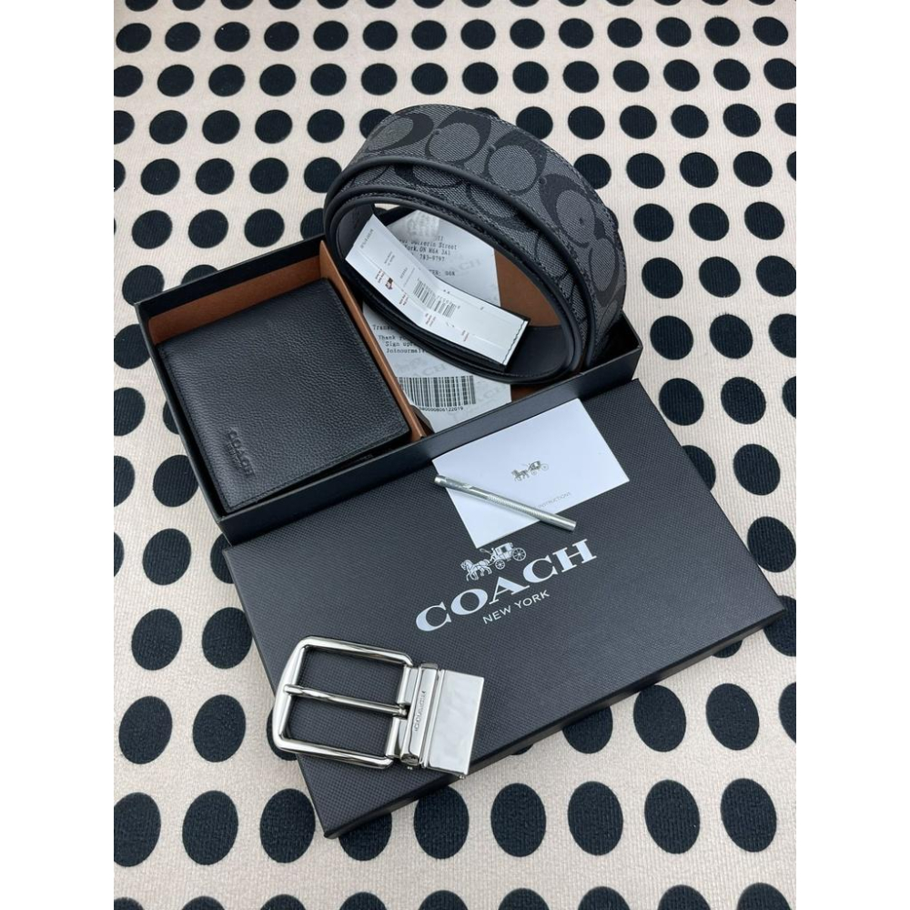 vivian美國代購✨正品 coach 男士 皮帶+錢包 雙扣頭腰帶 套裝禮品盒 超值 男生皮帶 男生錢包-細節圖3