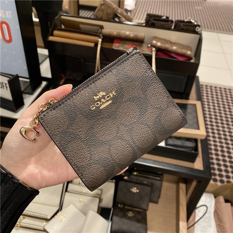 vivian美國代購✨正品 coach 女士短夾 女生包包 女用皮夾 拉鏈零錢袋 女生錢包 短夾 扣式對折女錢夾-細節圖4