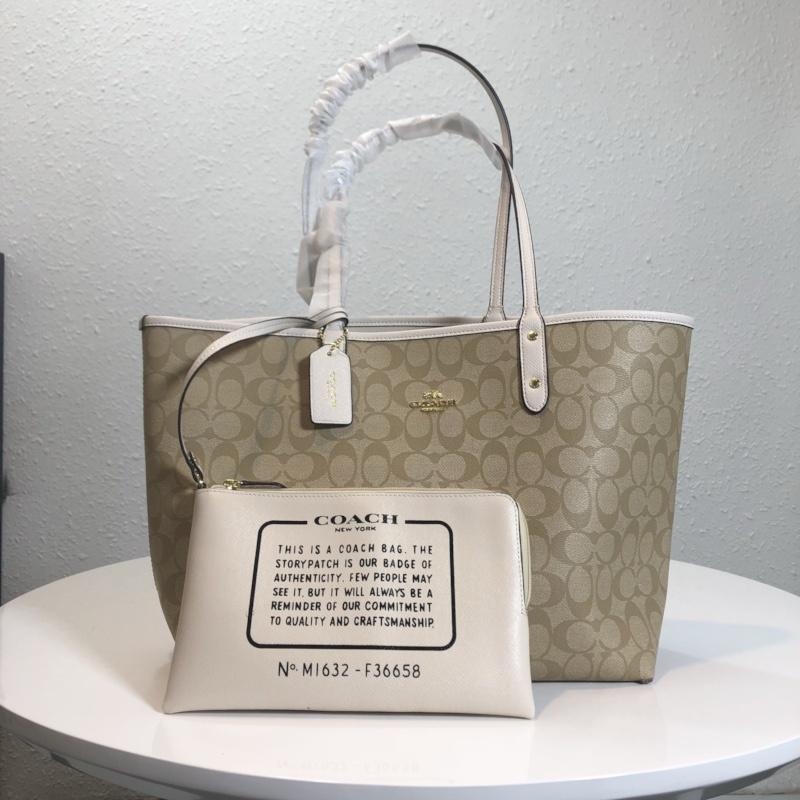 vivian美國代購✨正品 coach 馬車logo雙面用pvc皮革托特包 手提包 肩背包 女生包包 斜挎包 購物袋-細節圖2