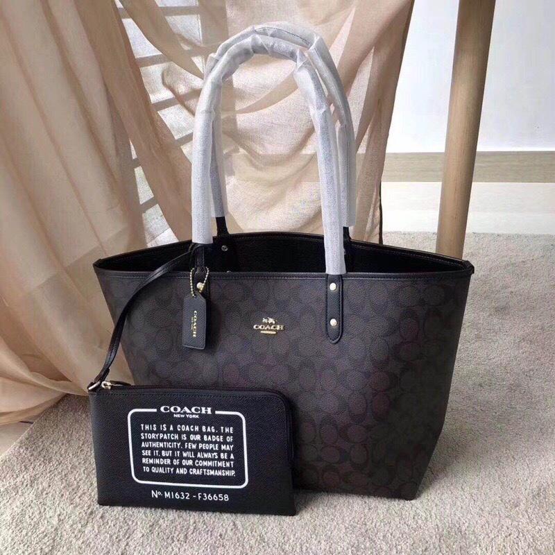 vivian美國代購✨正品 coach 馬車logo雙面用pvc皮革托特包 手提包 肩背包 女生包包 斜挎包 購物袋-細節圖4