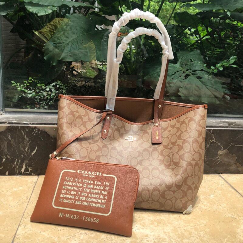 vivian美國代購✨正品 coach 馬車logo雙面用pvc皮革托特包 手提包 肩背包 女生包包 斜挎包 購物袋-細節圖6
