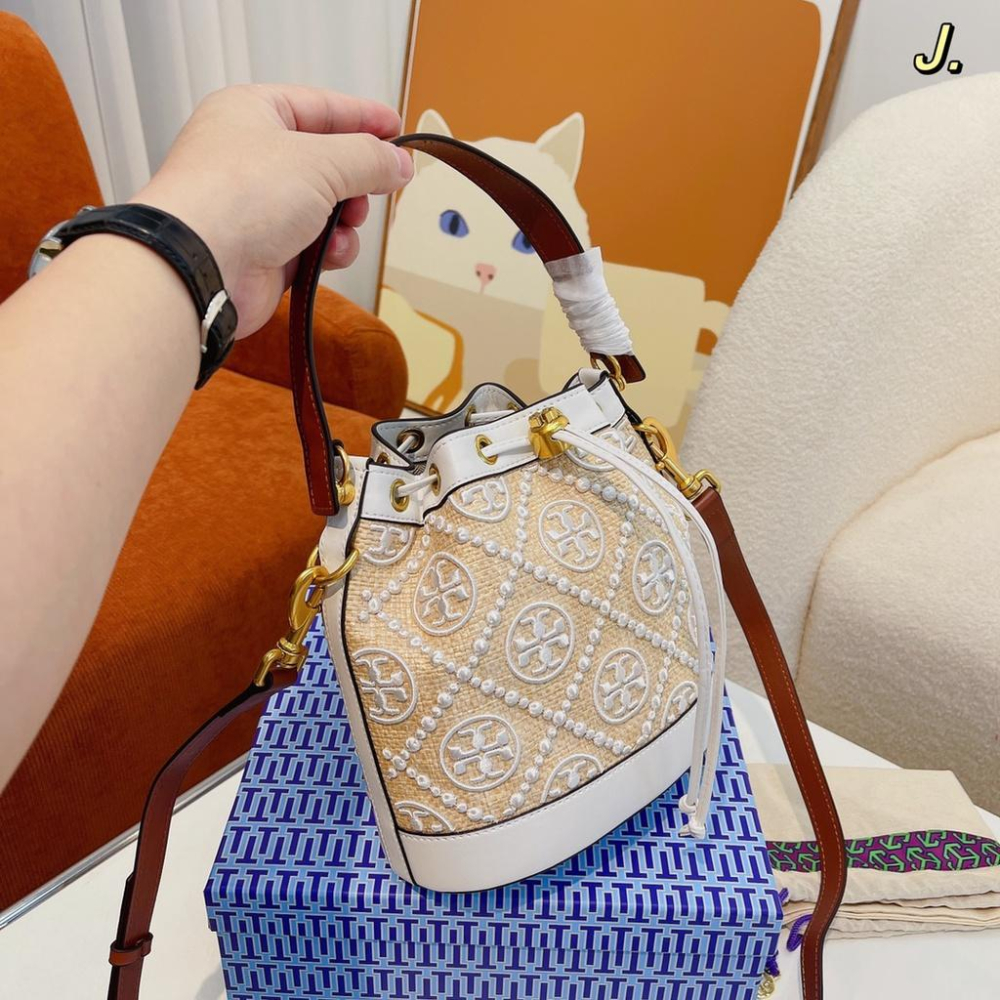 vivian美國代購✨正品 Tory Burch 女士提花水桶包 女包 TB單肩包 斜挎包 手提包 側背包 多功能呢時尚-細節圖5