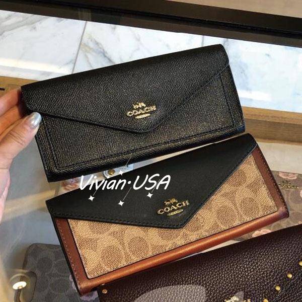 vivian美國代購✨正品 coach 女生長夾 真皮長款錢包 皮夾 翻蓋錢夾多卡位零錢袋 F52628-細節圖3