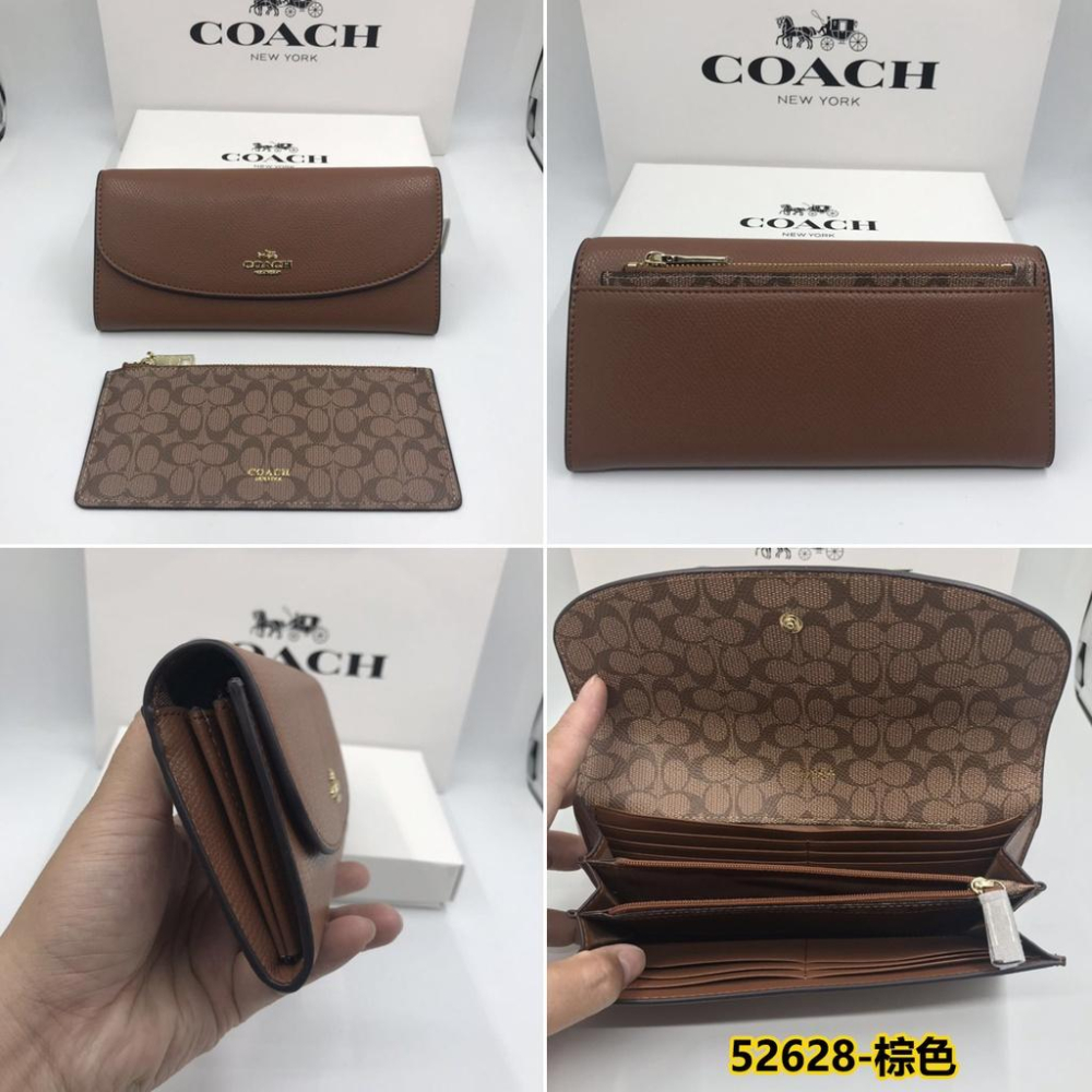 vivian美國代購✨正品 coach 女生長夾 真皮長款錢包 皮夾 翻蓋錢夾多卡位零錢袋 F52628-細節圖6