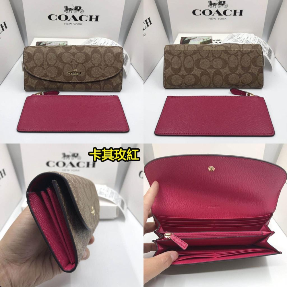 vivian美國代購✨正品 coach 女生長夾 真皮長款錢包 皮夾 翻蓋錢夾多卡位零錢袋 F52628-細節圖7
