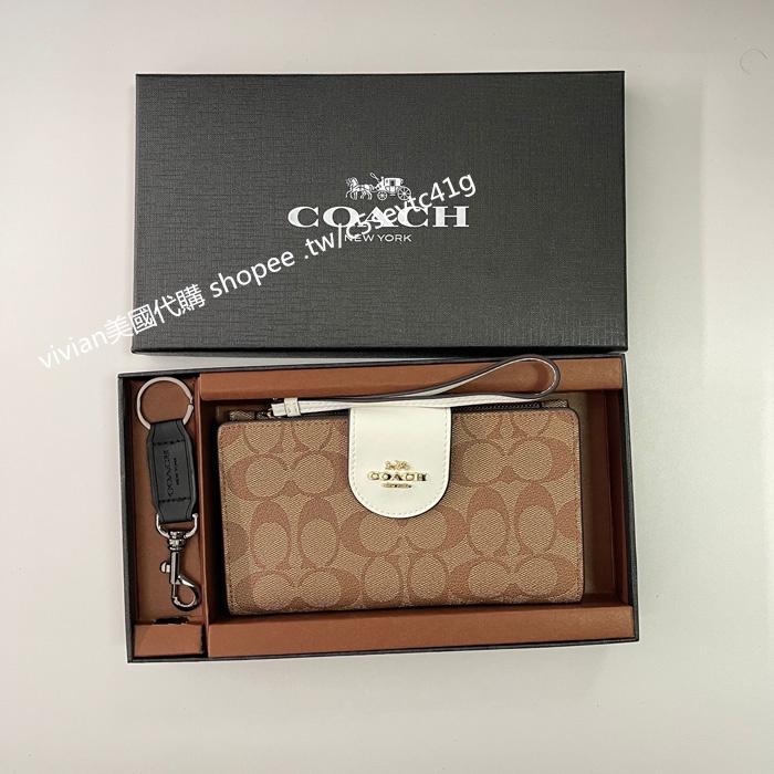 vivian美國代購✨正品 coach 女生拉鍊對折錢包 鍊扣搭扣中長夾 手機包 C2869 禮盒套裝 女士中夾-細節圖4