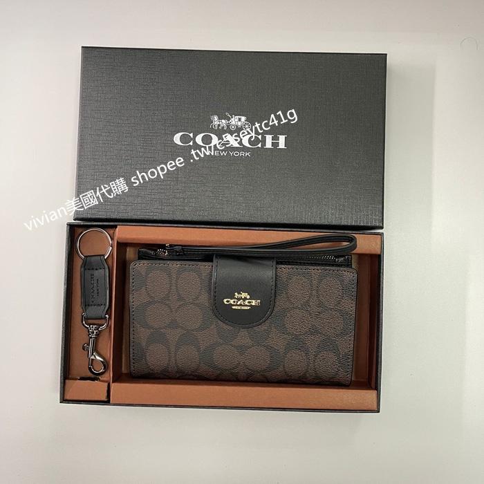 vivian美國代購✨正品 coach 女生拉鍊對折錢包 鍊扣搭扣中長夾 手機包 C2869 禮盒套裝 女士中夾-細節圖5