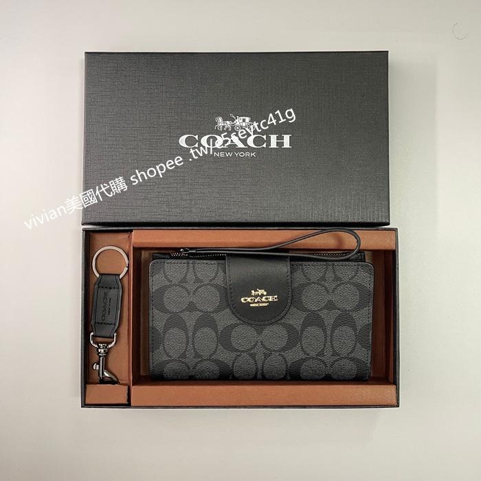 vivian美國代購✨正品 coach 女生拉鍊對折錢包 鍊扣搭扣中長夾 手機包 C2869 禮盒套裝 女士中夾-細節圖6