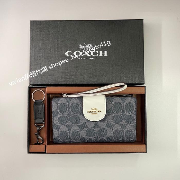 vivian美國代購✨正品 coach 女生拉鍊對折錢包 鍊扣搭扣中長夾 手機包 C2869 禮盒套裝 女士中夾-細節圖7
