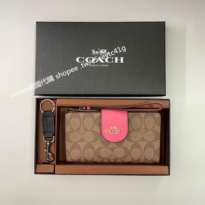 vivian美國代購✨正品 coach 女生拉鍊對折錢包 鍊扣搭扣中長夾 手機包 C2869 禮盒套裝 女士中夾-細節圖8