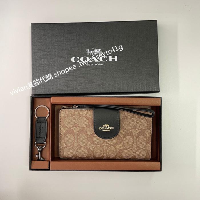 vivian美國代購✨正品 coach 女生拉鍊對折錢包 鍊扣搭扣中長夾 手機包 C2869 禮盒套裝 女士中夾-細節圖9