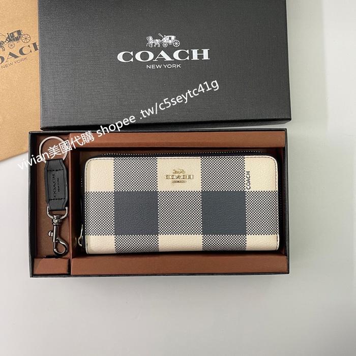 vivian美國代購✨正品 coach 印花格子長款拉鏈錢包 長夾 錢包 F25966 禮盒套裝配鑰匙扣 女生長夾-細節圖3