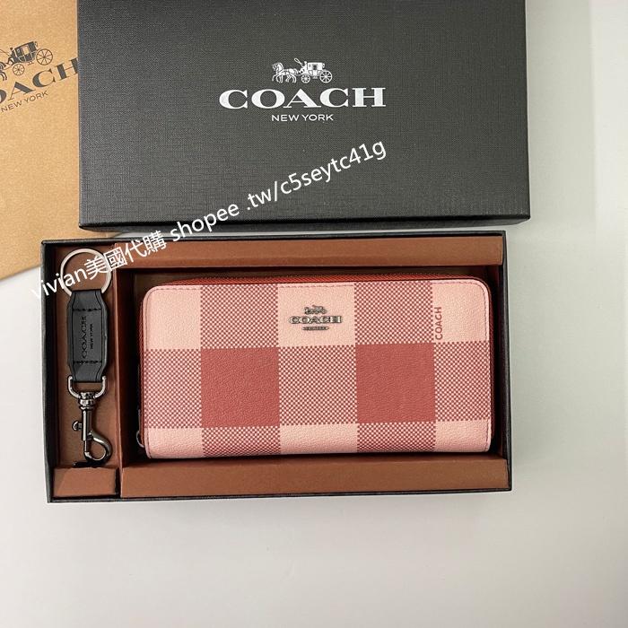 vivian美國代購✨正品 coach 印花格子長款拉鏈錢包 長夾 錢包 F25966 禮盒套裝配鑰匙扣 女生長夾-細節圖4