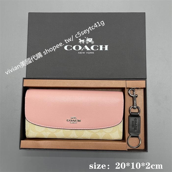vivian美國代購✨正品 coach 印花格子長款拉鏈錢包 長夾 錢包 F25966 禮盒套裝配鑰匙扣 女生長夾-細節圖5