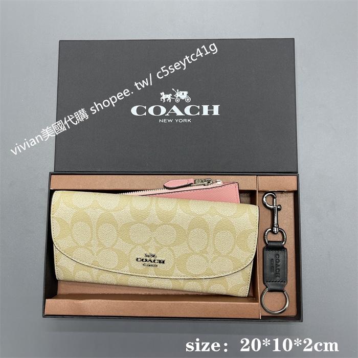 vivian美國代購✨正品 coach 印花格子長款拉鏈錢包 長夾 錢包 F25966 禮盒套裝配鑰匙扣 女生長夾-細節圖6