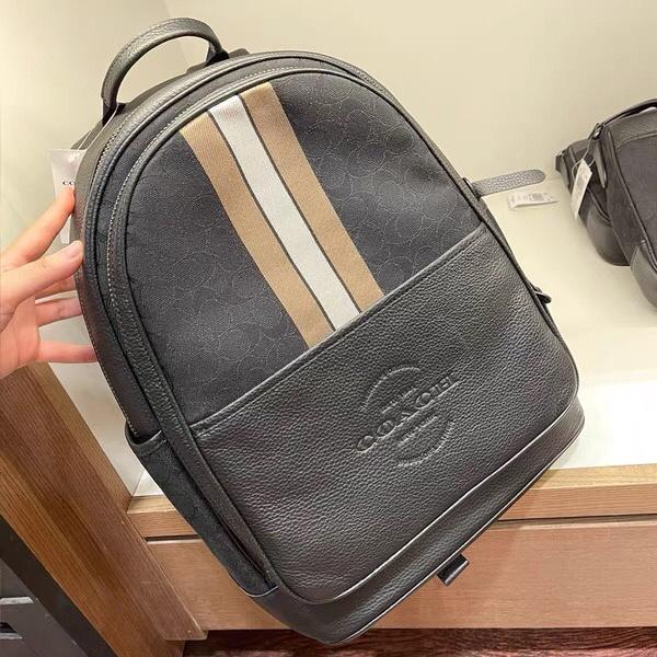 vivian美國代購✨正品 coach 後背包 經典印花拉鏈帆布拼色雙肩包 書包 C5389-細節圖3