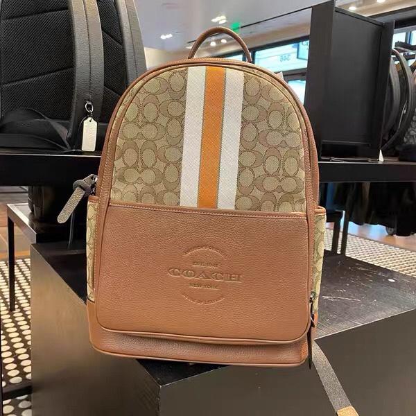 vivian美國代購✨正品 coach 後背包 經典印花拉鏈帆布拼色雙肩包 書包 C5389-細節圖4