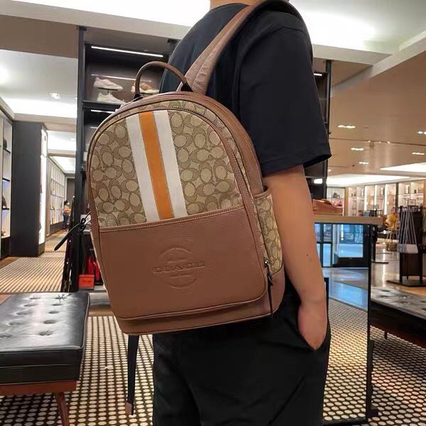 vivian美國代購✨正品 coach 後背包 經典印花拉鏈帆布拼色雙肩包 書包 C5389-細節圖6