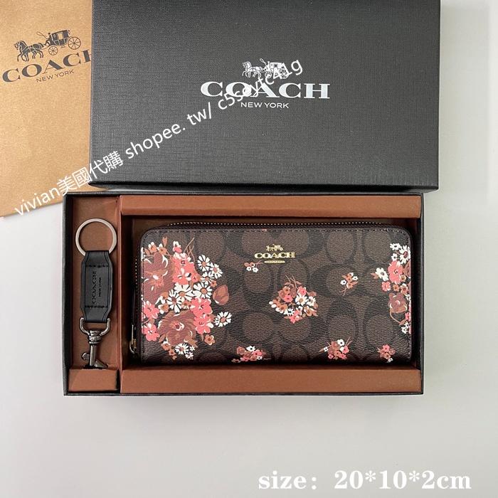 vivian美國代購✨正品 coach翻蓋信封長夾 長款錢包 F29395 禮盒套裝配鑰匙扣 女生長夾 女生錢包 女皮包-細節圖7