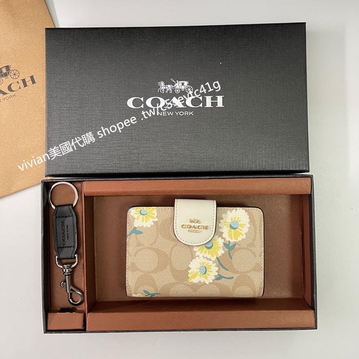 vivian美國代購✨正品 coach 女錢包 拉鏈對折中夾 中號按扣短夾 零錢袋禮盒套裝 C2885 女生短夾 錢包-細節圖6