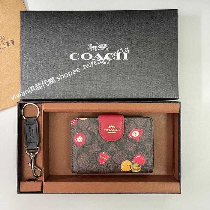 vivian美國代購✨正品 coach 女錢包 拉鏈對折中夾 中號按扣短夾 零錢袋禮盒套裝 C2885 女生短夾 錢包-細節圖9