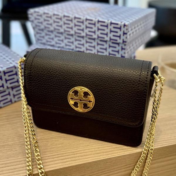 vivian美國代購✨正品 Tory Burch 女士真皮鏈條包 TB豆腐包 女生小方包 翻蓋側背包 時尚 女包 單肩包-細節圖3