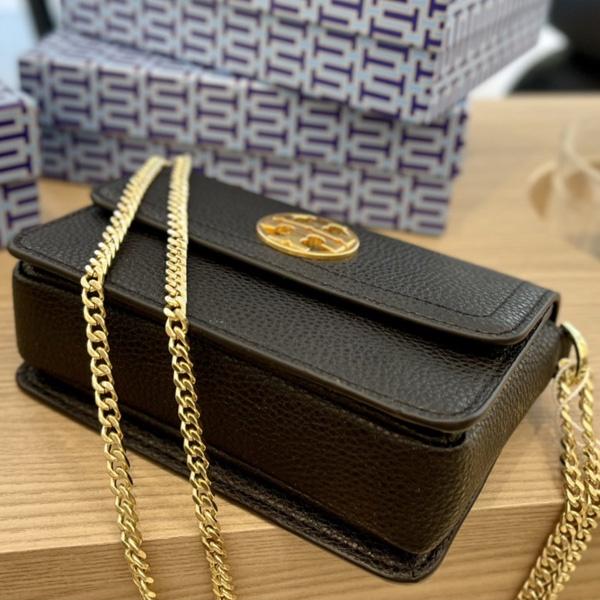 vivian美國代購✨正品 Tory Burch 女士真皮鏈條包 TB豆腐包 女生小方包 翻蓋側背包 時尚 女包 單肩包-細節圖8