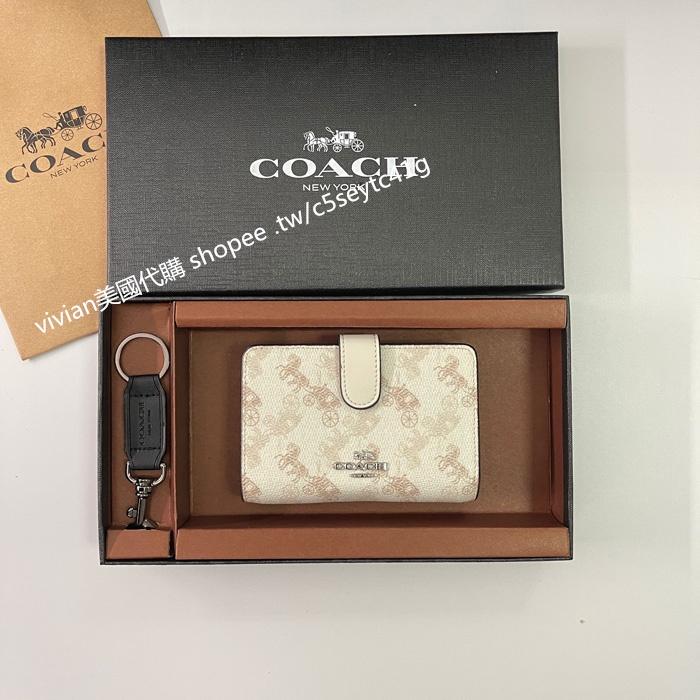 vivian美國代購✨正品 coach 印花中短夾 女錢包 禮盒套裝 F87936 女用錢包 女士短夾 女生短夾-細節圖5