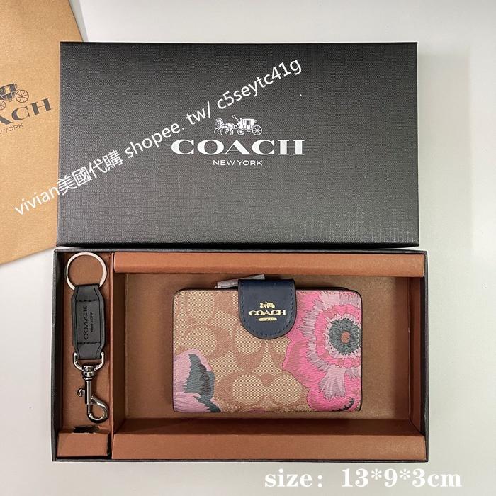 vivian美國代購✨正品 coach 印花中短夾 女錢包 禮盒套裝 F87936 女用錢包 女士短夾 女生短夾-細節圖7
