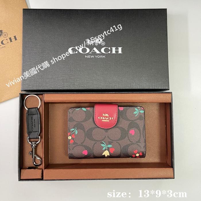 vivian美國代購✨正品 coach 印花中短夾 女錢包 禮盒套裝 F87936 女用錢包 女士短夾 女生短夾-細節圖8
