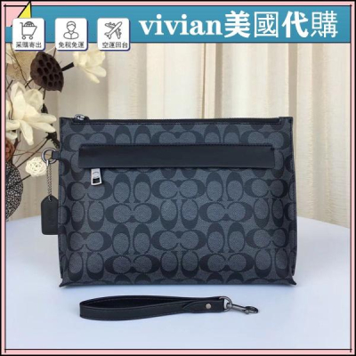 vivian美國代購✨正品 coach 新款男士大號手腕包 PVC配皮手拿包 大容量手包 男包 手包 公事包