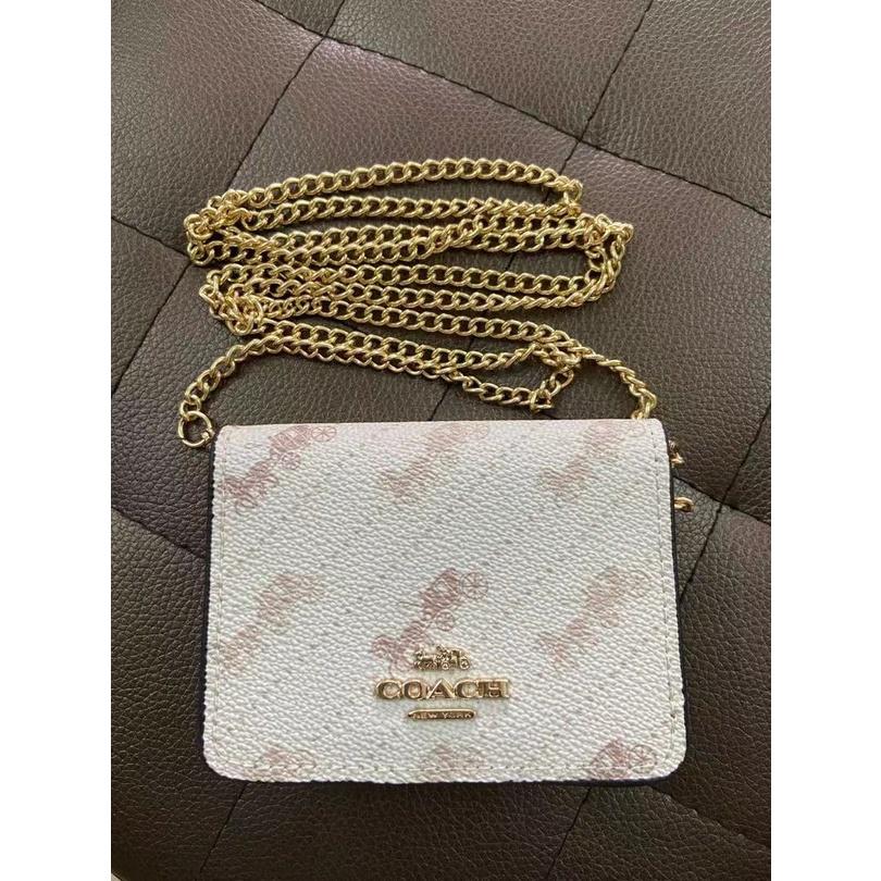 vivian美國代購✨正品 coach女士鏈條單肩包 mini斜挎包 錢夾 馬車印花logo側背包 c4477 女生包包-細節圖7
