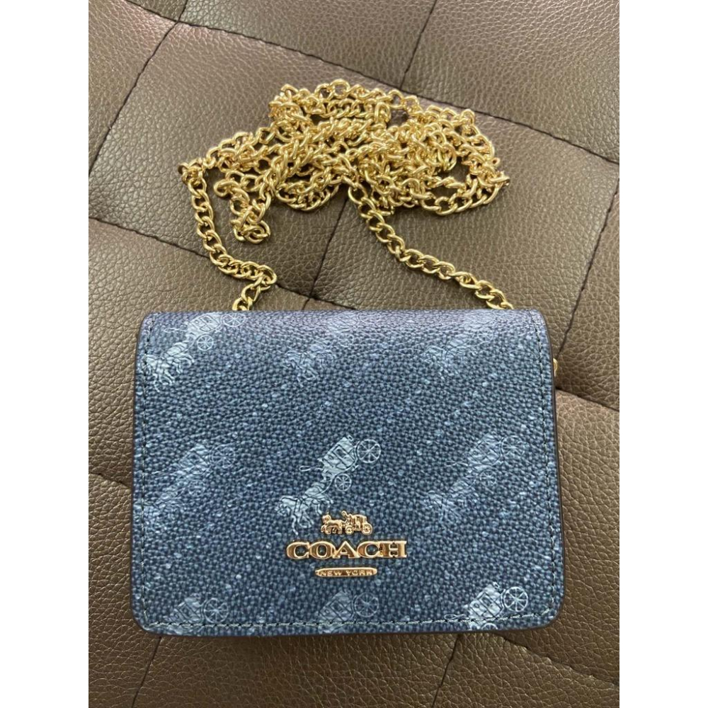 vivian美國代購✨正品 coach女士鏈條單肩包 mini斜挎包 錢夾 馬車印花logo側背包 c4477 女生包包-細節圖8