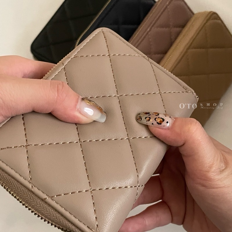 ▹免費送禮包裝◃o’to shop 菱格小香風短夾 獨家開版♡ 小零錢包 短夾零錢包 拉鍊短夾 韓版錢包-細節圖5