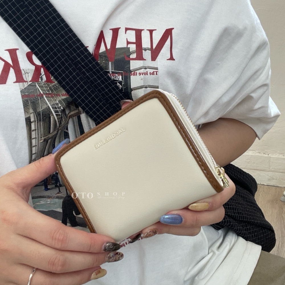 ▹免費送禮包裝◃ o’to shop 滾邊奶霜短夾 短夾 韓系錢包  韓版錢包 學生錢包 錢包女 皮夾女 錢包-細節圖2