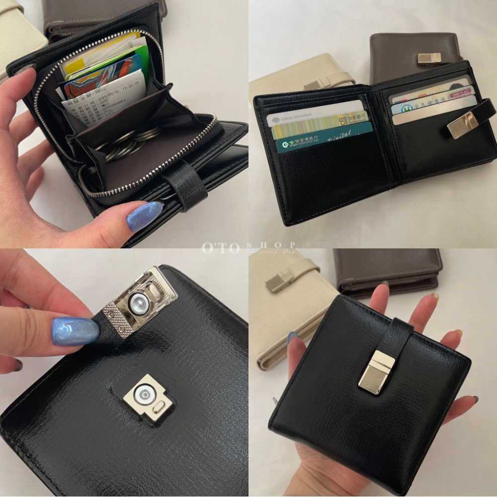 免費送禮包裝◃o’to shop 黑醋栗磁吸短夾 短夾 女皮夾 韓系錢包 韓版錢包 小錢包 拉鍊短夾-細節圖6