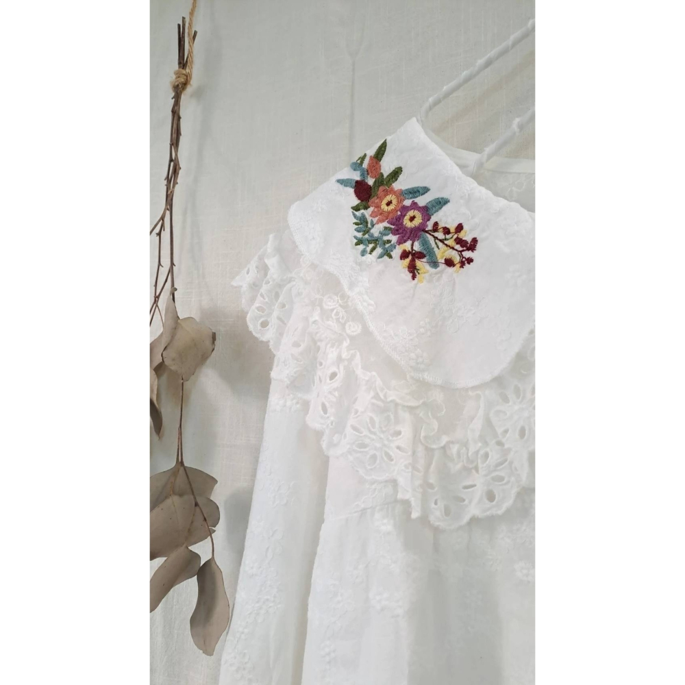 日系刺繡花朵緹花襯衫-細節圖2