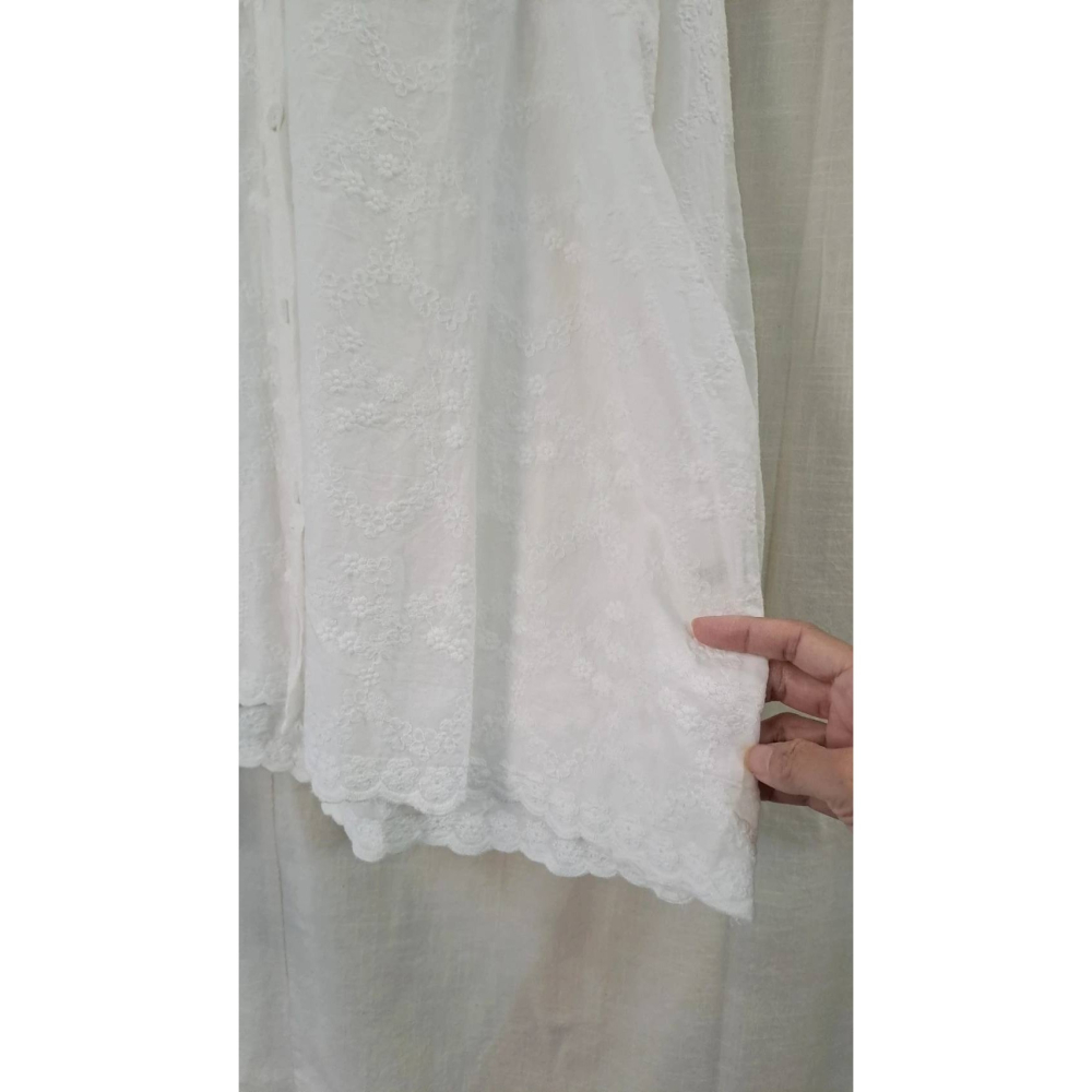 日系刺繡花朵緹花襯衫-細節圖3