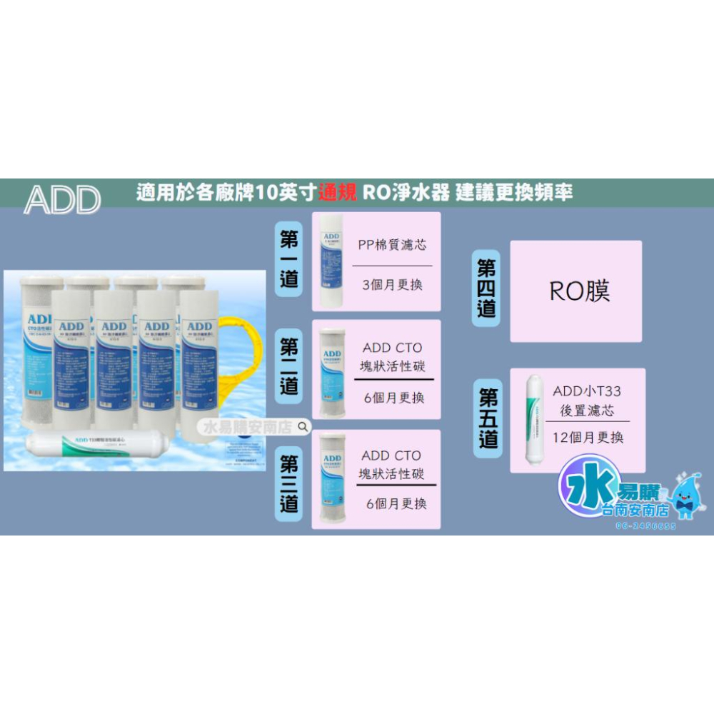 〔直輸RO用〕ADD 台製免桶RO機一年份濾心-9支裝 不含RO膜 NSF認證通過 【水易購淨水-安南店】-細節圖2